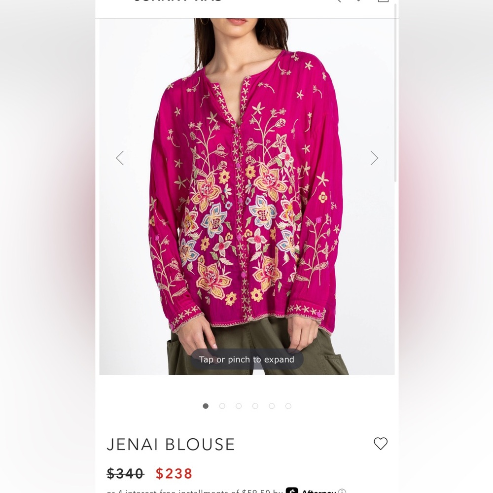 Johnny Was Pink Floral Embroidered Blouse
